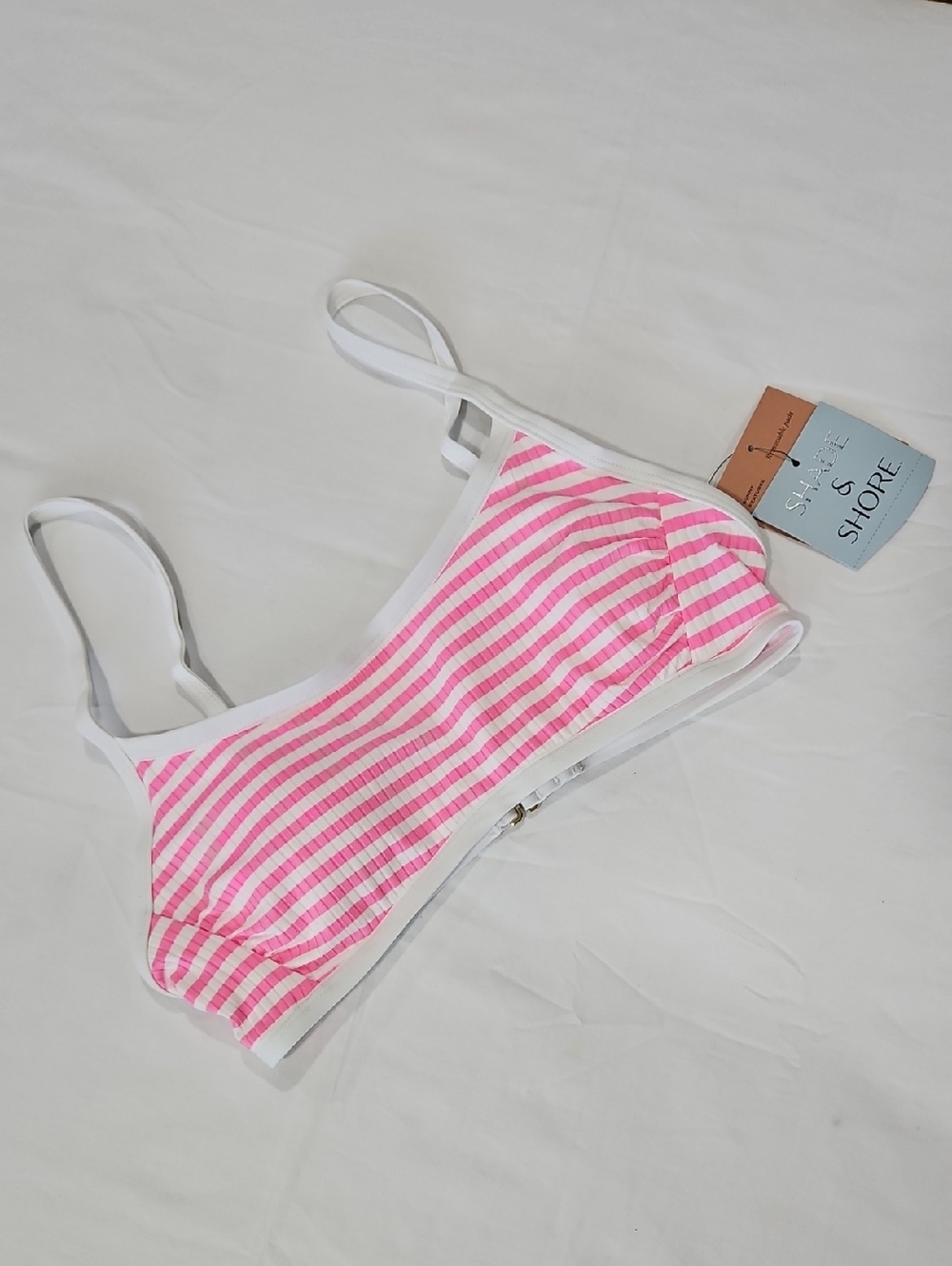 Shade & Shore Pink and White Ribbed Bralette